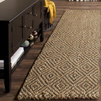 SAFAVIEH Natural Fiber Collection Runner Rug - 2'3" x 20', Natural & Grey, Handmade Jute, Ideal for High Traffic Areas in Living Room, Bedroom (NF181D)