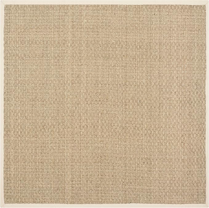 SAFAVIEH Area Rug 7' Square - Natural Fiber Collection - Natural & Beige, Seagrass, Basketweave Pattern with Border (NF114A)