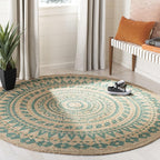 SAFAVIEH Natural Fiber Round Collection 8' Round Teal NF802E Handmade Boho Mandala Braided Jute Area Rug