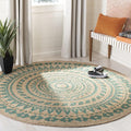 SAFAVIEH Natural Fiber Round Collection 6' Round Teal NF802E Handmade Boho Mandala Braided Jute Area Rug
