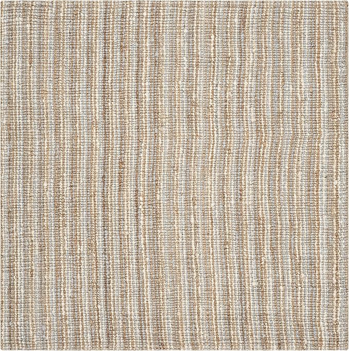 SAFAVIEH Area Rug 6' Square - Natural Fiber Collection - Grey & Natural Brown, Handmade Jute, Farmhouse Style, Chunky Textured Thick Pile (NF447K)