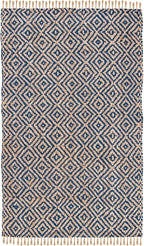 SAFAVIEH Natural Fiber Collection Area Rug - 9' x 12', Tropical Blue & Natural, Handmade Boho Diamond Tassel Jute, Ideal for High Traffic Areas in Living Room, Bedroom (NF266D)
