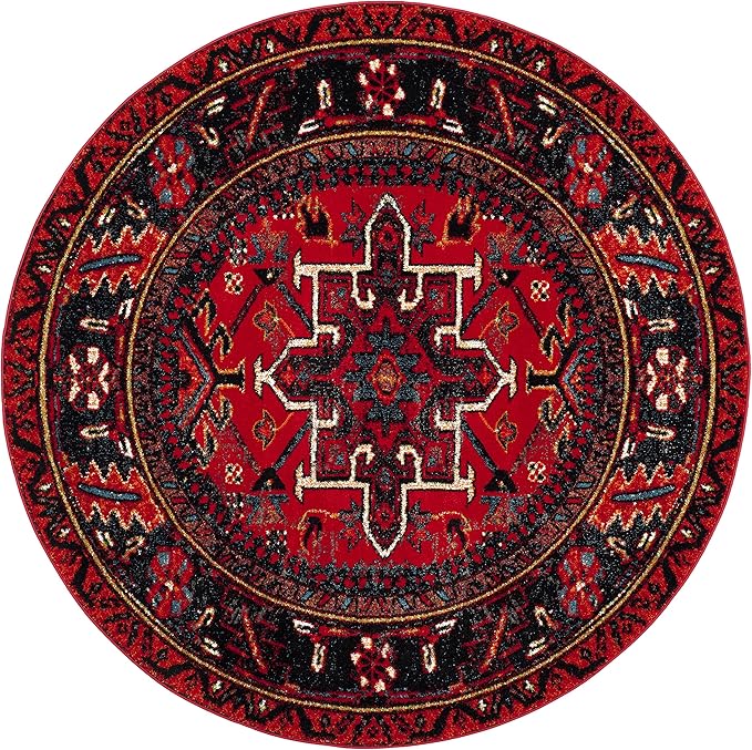SAFAVIEH Vintage Hamadan Collection Area Rug - 6'7" Round, Red & Multi, Traditional Persian Design, Non-Shedding & Easy to Clean, Ideal for Living Room, Bedroom, Dining Space (VTH211A)