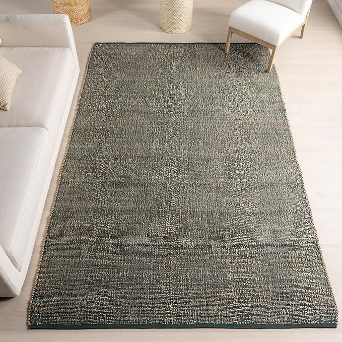Nuloom Elfriede Handmade, Green/Natural, 7'6" x 9'6", Solid, Rustic, Jute, Soft and Textured, High Traffic, Stain Resistant, Easy Clean, Durable Area Rug for Bedroom, Living Room, Dining, Den, Foyer