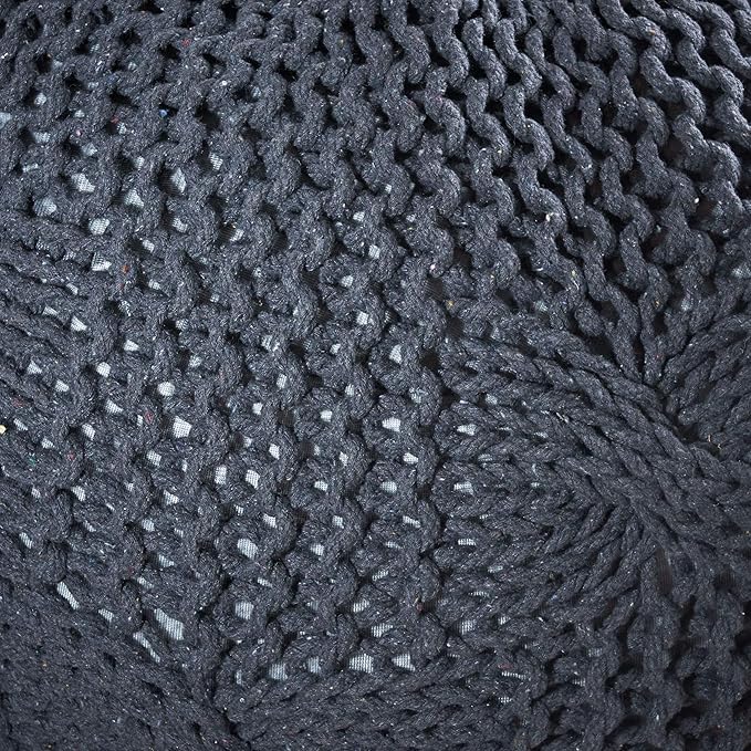 Christopher Knight Home Ansel Knitted Cotton Pouf, Dark Grey