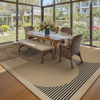 8x10 Modern Geometric Easy Jute Area Rug for Living Room Large Washable Indoor Outdoor Carpet Farmhouse Patio Office Mat Geometric Line Non Slip Black Carpet for Backyard Dining Room
