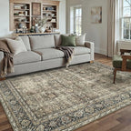 Vintage Area Rug 5x7 Brown Washable Living Room Large Carpet Non Slip Bedroom Indoor Office Low Pile Traditional Distressed Retro Accent Rug for Dining Room Bathroom Kitchen