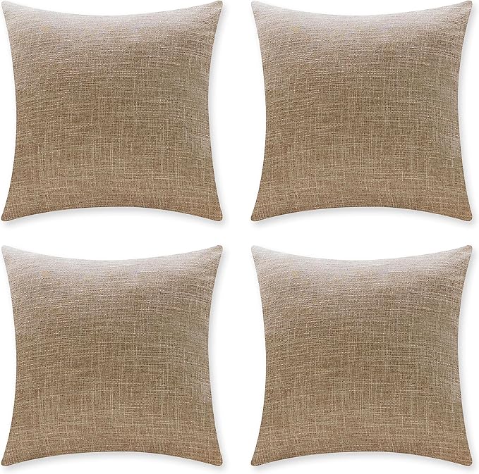 Home Brilliant Linen Throw Pillow Covers 18x18 Set of 4 Decorative Farmhouse Throw Pillow Cases Rustic Square Throw Pillows for Couch Sofa Decoration, 18 x 18 Inch, Burlap