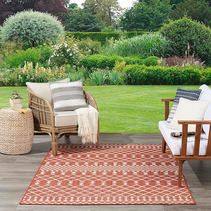 Nourison Home Positano Terracotta 9' x 12' Area Rug - Easy Clean, Non Shedding, Bed Room, Living Room, Dining Room, Kitchen (9' x 12')