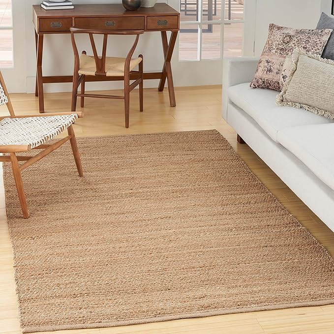Nourison Home Natural Jute Natural 4' x 6' Area Rug - Easy Clean, Non Shedding, Bed Room, Living Room, Dining Room, Kitchen (4' x 6')