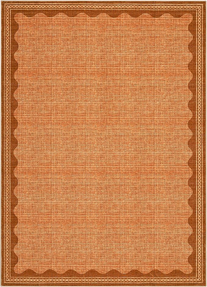 Scalloped Orange Door Mat Indoor Rugs for Entryway Small Rug 2x3 Washable Non-Slip TPE Backing Modern Minimalism Soft Low-Pile Throw Carpet for Bedroom Kitchen Bathroom