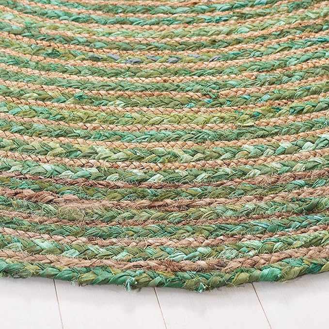 SAFAVIEH Area Rug 8' Round - Cape Cod Collection - Green & Natural Brown, Handmade Jute & Cotton, Woven Braided Design (CAP202Y)