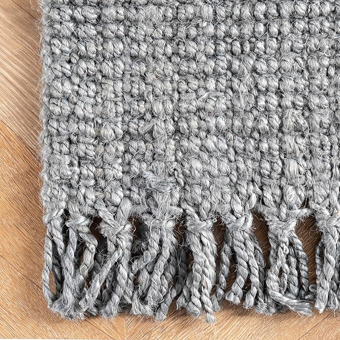 Nuloom Daniela Grey, 6' x 9', Handmade, Jute, Tassel, Soft and Textured, High Traffic, Stain Resistant, Easy Clean, Durable Area Rug for Bedroom, Living Room, Dining Space, Foyer, Entryway