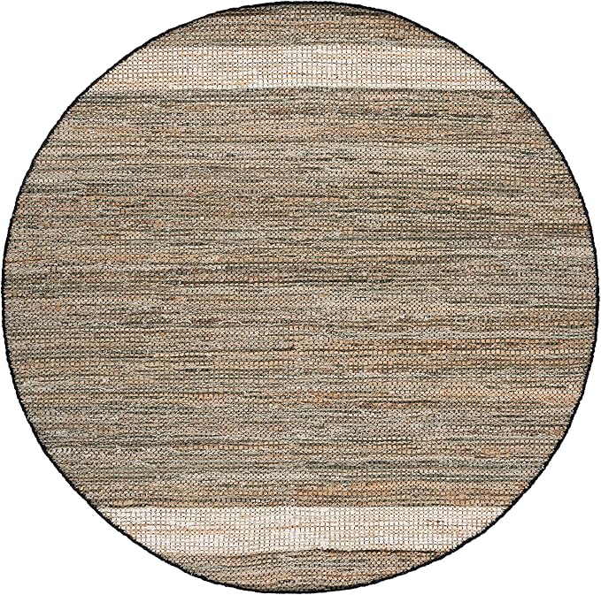 SAFAVIEH Cape Cod Collection Area Rug - 6' Round, Green & Beige, Handmade Denim & Jute, Ideal for Living Room, Bedroom, Home Office, Dining Space (CAP153Y-6R)