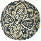 CRAFT KALA Mandala Floor Pillow Cushion Cover Seating Throw Cover Hippie Decorative Bohemian Ottoman Poufs Pom Pom Pillow Cases Boho Indian Cotton Living Room Home Décor 24" Round Black Gold Flower