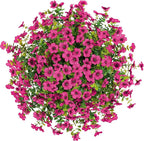 HyeFlora Artificial Fake Hanging Plants Flowers Basket for Outdoor Outside Porch Summer Decoration, Faux Silk Hotpink Dasiy UV Resistant Realistic in Planter for Home Patio Garden Yard