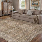 HUGEAR Area Rug 5x7 Vintage Brown Machine Washable Living Room Rugs Distressed Retro Floral Vacuumable Low Pile Carpet Bedroom Office Dining Room Laundry Room Non Slip Soft Lightweight