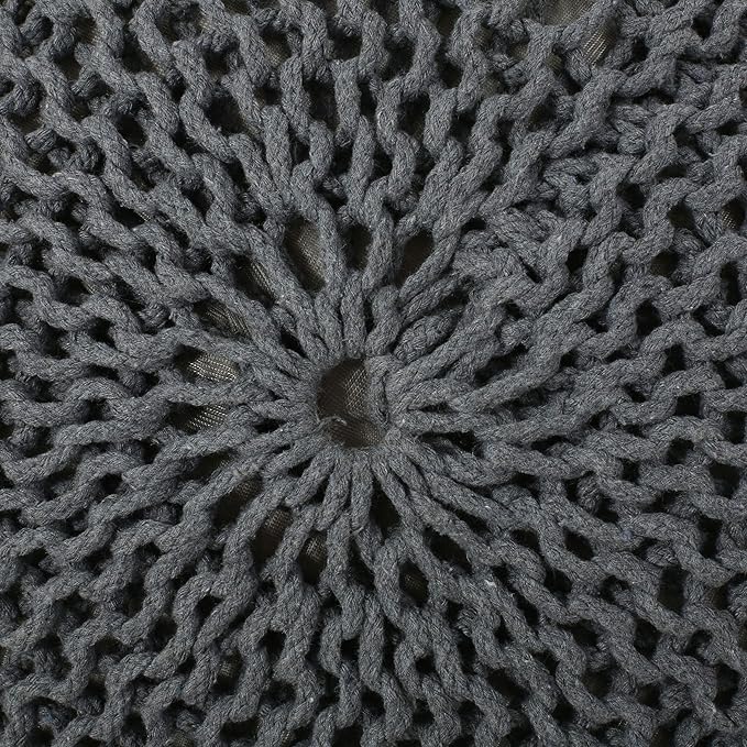 Nahunta Knitted Round Pouf - Cotton - Gray
