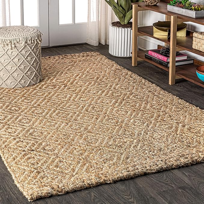 JONATHAN Y Hira Hand Woven Diamond Chunky Jute Natural Indoor Area Rug, 6x9, Bohemian, Transitional, Easy-Cleaning for Living Room, Bedroom, Kitchen, Pet Friendly, Non-Shedding (NFR100A-6)