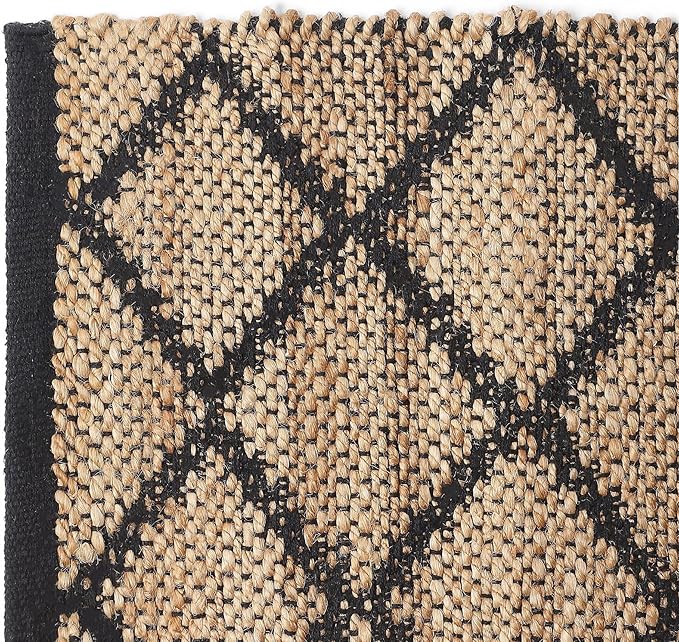 · REDEARTH · Jute Cotton Area Rug, Sustainable Handwoven, Non-Shedding, Soft & Durable – Reversible, Neutral Tones for Home Décor in Living Room, Dining Room, Bedroom (Sierra Loom Black, 2'x6')