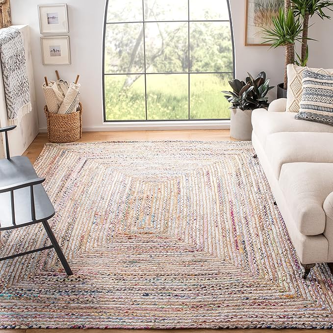 SAFAVIEH Area Rug 8x10 - Cape Cod Collection - Large - Beige & Multi, Handmade Jute & Cotton, Woven Braided Design (CAP202B)