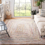 SAFAVIEH Area Rug 8x10 - Cape Cod Collection - Large - Beige & Multi, Handmade Jute & Cotton, Woven Braided Design (CAP202B)