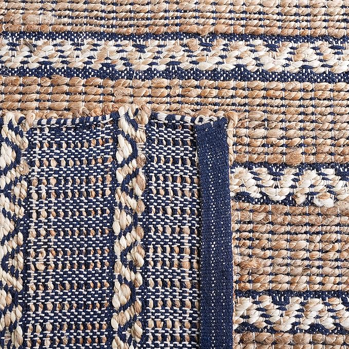 SAFAVIEH Natural Fiber Collection Accent Rug - 3' x 5', Navy & Natural, Handmade Flat Weave Stripe Jute & Cotton Jute, Ideal for High Traffic Areas in Entryway, Living Room, Bedroom (NFB655N)