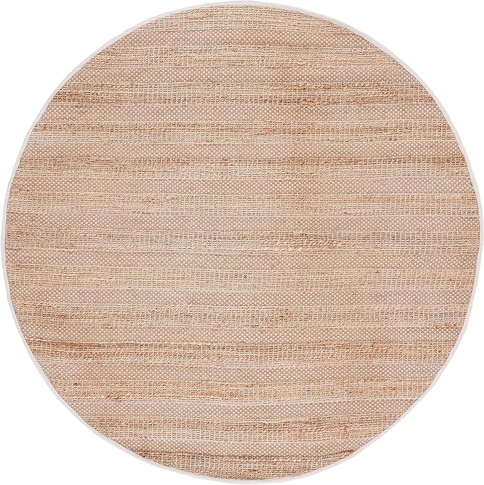 SAFAVIEH Natural Fiber Collection 7' Round Ivory/Natural NFB654A Handmade Boho Farmhouse Rustic Jute & Cotton Jute Area Rug
