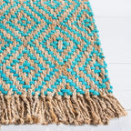 SAFAVIEH Area Rug 8x10 - Natural Fiber Collection - Large - Turquoise & Natural, Handmade Jute, Boho Style, Diamond Pattern, Ideal for Living Room, Bedroom, Dining Space (NF266C)