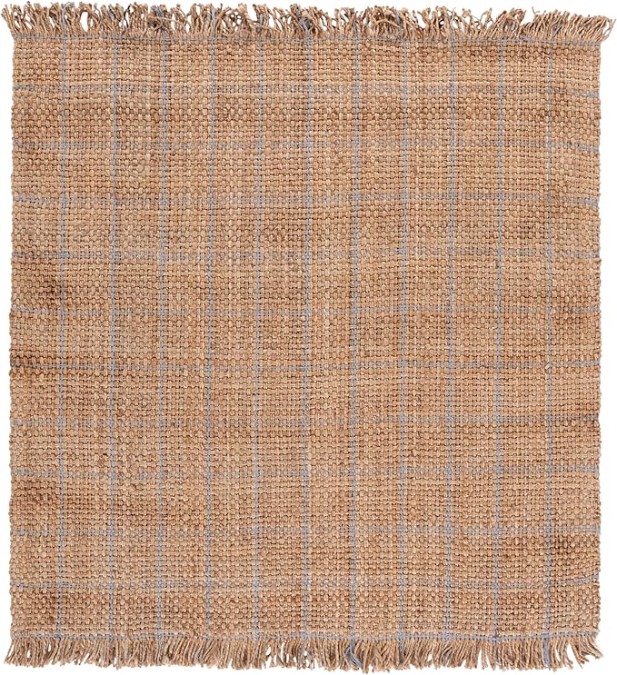SAFAVIEH Natural Fiber Collection Area Rug - 6' Square, Natural & Grey, Handmade Jute, Ideal for Living Room, Bedroom, Dining Space (NF602F)