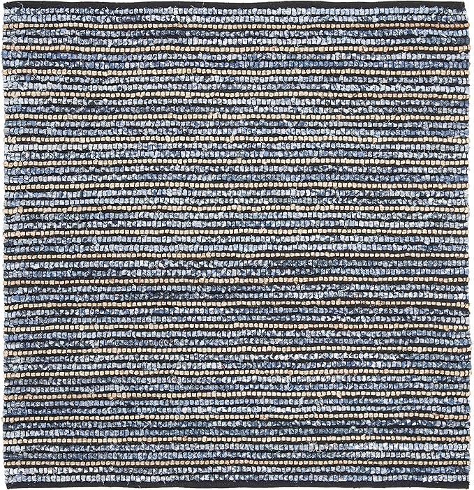 SAFAVIEH Cape Cod Collection Area Rug - 6' Square, Blue & Natural, Handmade Flat Weave Braided Jute & Cotton, Ideal for High Traffic Areas in Living Room, Bedroom (CAP363A)
