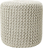 REDEARTH · Cylindrical Hand Knitted Pouf - Foot Stool Ottoman - Cord Boho Pouffe - Cotton Round Poof for Home Decor - Living Room - Nursery - Bedroom - Patio (16" x 16" x 16") - Ivory