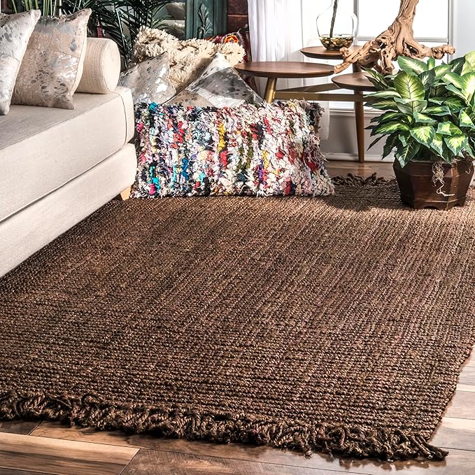 Nuloom Daniela Chocolate, 4' x 6', Handmade, Jute, Tassel, Soft and Textured, High Traffic, Stain Resistant, Easy Clean, Durable Area Rug for Bedroom, Living Room, Dining Space, Foyer, Entryway