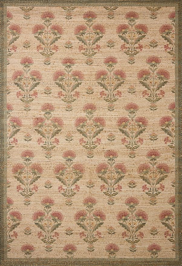 Loloi Chris Loves Julia Rue Collection RUE-01 Sage/Blush 2'-3" x 3'-9" Accent Rug Jute Neutral Floral Living Room Bedroom Rug