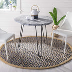 SAFAVIEH Natural Fiber Collection 6' Round Tropical Blue NF266D Handmade Boho Diamond Tassel Jute Area Rug