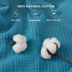 Bedsure 100% Cotton Muslin Throw Blanket Large 50x70 Inches - 4-Layer Breathable and Lightweight Thin Soft Summer Gauze Muslin Blankets for Adults, Teal, Boho Cotton Throw for Couch