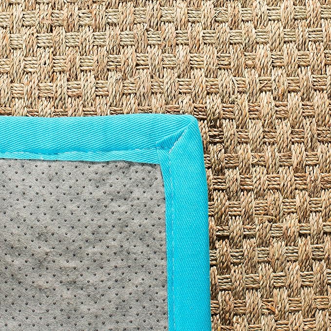 SAFAVIEH Natural Fiber Collection Runner Rug - 2'6" x 6', Natural & Turquoise, Seagrass, Basketweave Pattern with Border (NF114S)
