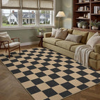 5x7 Checkered Easy Jute Area Rug Outdoor Patio Rug Washable Carpet for Living Room Checkerboard Indoor Outdoor Carpet Farmhouse Non Slip Black Geometric Mat for Backyard Dining Room