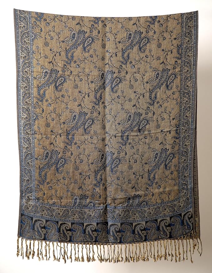 Achillea Reversible Paisley Pashmina Rave Scarf – Exotic Indian Shawls and Wraps for Evening Dresses, Festivals, All Seasons