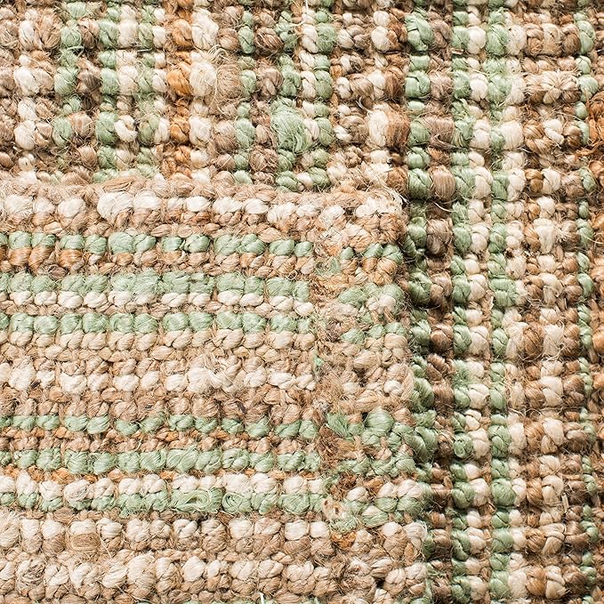 SAFAVIEH Area Rug 4' Square - Natural Fiber Collection - Sage & Natural Brown, Handmade Jute, Farmhouse Style, Chunky Textured Thick Pile (NF447S)