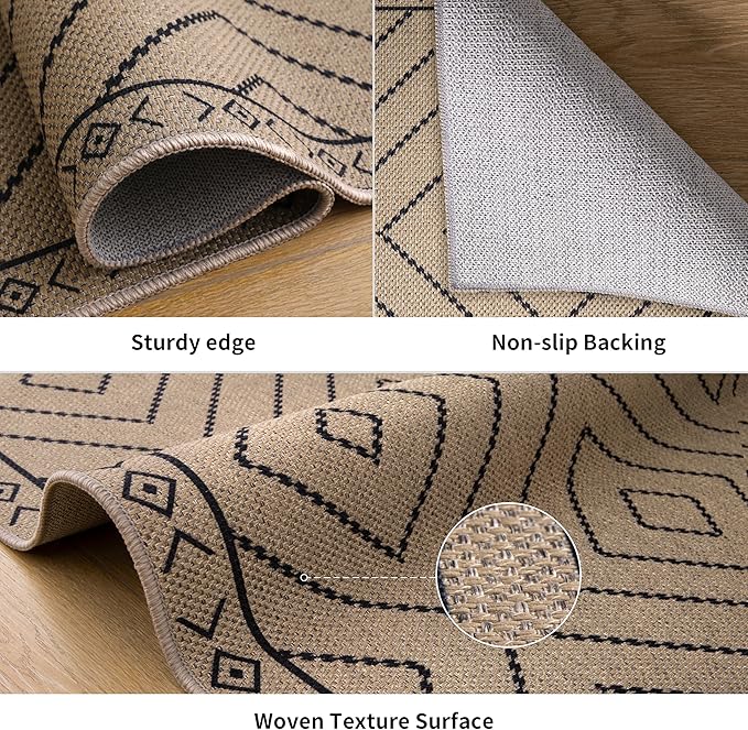 Tangsoo Easy Jute Rug 2x6 Washable Runner Rug for Hallways,Neutral Geometric Ultra Thin Indoor Carpet Runner Farmhouse Long Rnner Mat for Kitchen Entryway Laundry