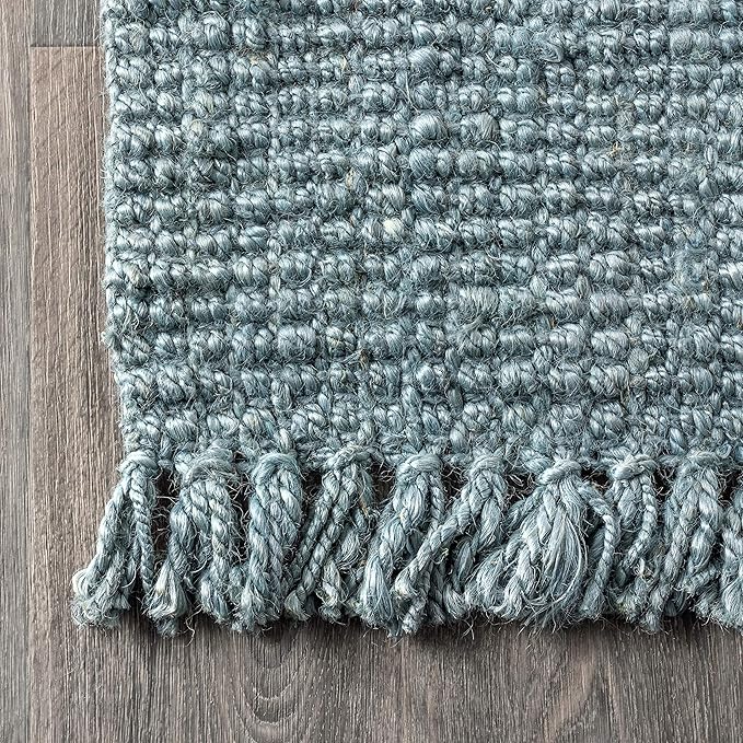 JONATHAN Y Handwoven Jute Fringe Light Blue/Gray Indoor Area Rug, 5x8, Pata, Bohemian, Rustic, Cottage, Easy-Cleaning for Living Room, Bedroom, Kitchen, Non-Shedding (NRF103B-5)