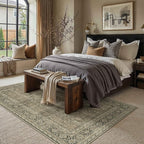Vintage Area Rug 5x7 Light Brown Bedroom Indoor Kitchen Washable Living Room Carpet Tribal Distressed Retro Accent Throw Rug for Office Dining Room Bathroom Faux Wool