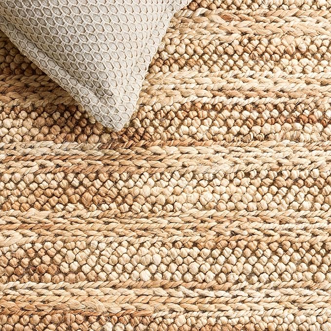 SAFAVIEH Natural Fiber Couture Collection Area Rug - 6' Square, Ivory & Natural, Handmade Jute, Ideal for Living Room, Bedroom, Dining Space (NFC101A)