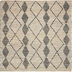 SAFAVIEH Bohemian Collection Area Rug - 6' Square, Beige & Black, Handmade Moroccan Tribal Jute, Ideal for High Traffic Areas in Living Room, Bedroom (BOH703Z)