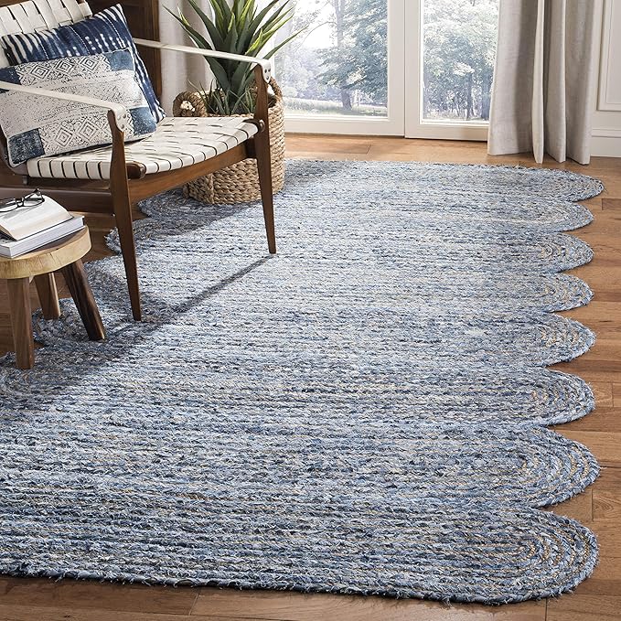 SAFAVIEH Cape Cod Collection Area Rug - 6' x 9', Blue & Natural, Handmade Braided Jute & Cotton, Ideal for High Traffic Areas in Living Room, Bedroom (CAP208L)