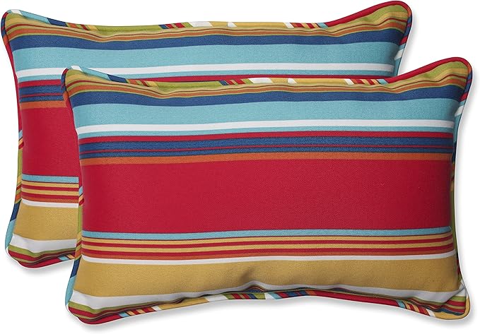 Pillow Perfect Stripe Indoor/Outdoor Accent Throw Pillow, Plush Fill, Weather, and Fade Resistant, Lumbar - 11.5" x 18.5" , Red/Blue Westport, 2 Count