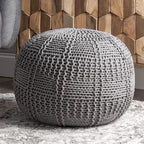 nuLOOM Berlin Casual Knitted Filled Ottoman Pouf 14" x 20" x 20" Grey