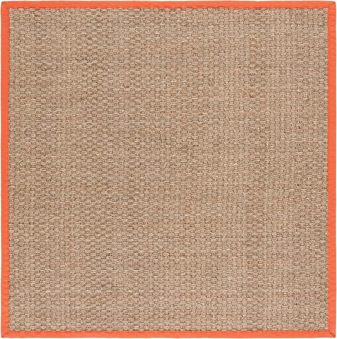 SAFAVIEH Area Rug 6' Square - Natural Fiber Collection - Natural & Rust, Seagrass, Basketweave Pattern with Border (NF114Y)