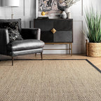 nuLOOM 3x5 Elijah Seagrass Area Rug, Black, Solid Farmhouse Style, Cotton Bordered, Basketweave, Natural Fiber, For Bedroom, Dining Room, Living Room, Hallway, Office, Kitchen, Entryway